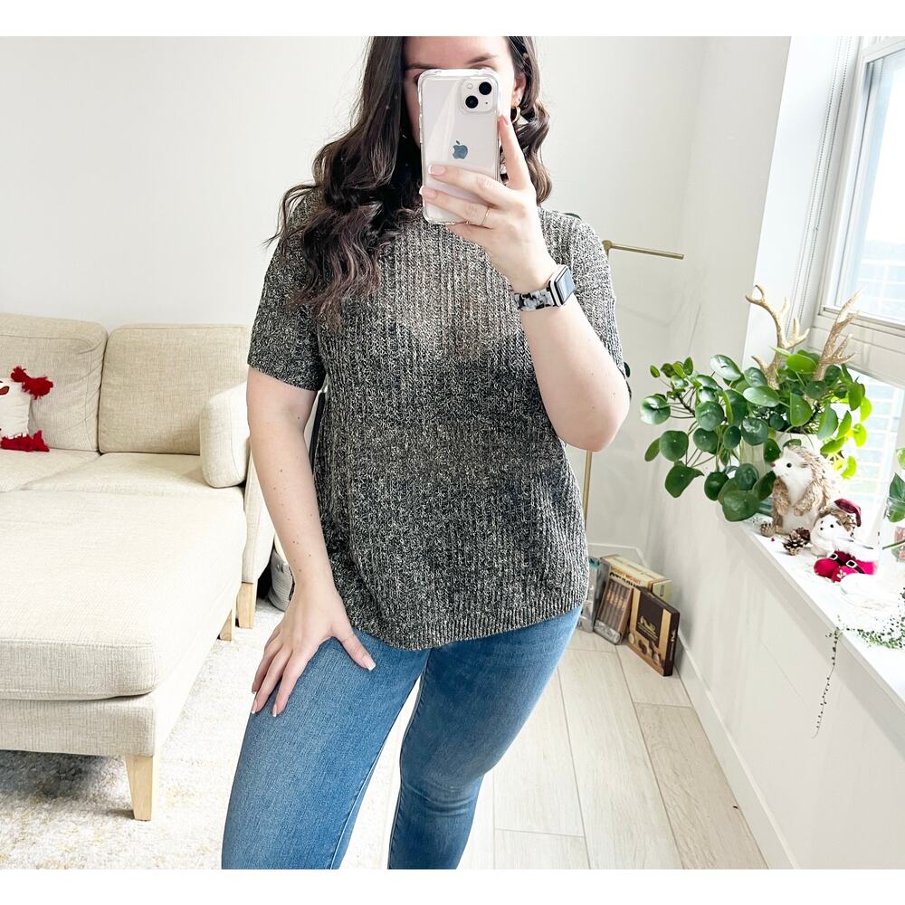 Eileen Fisher Black Loose Knit Short Sleeve Sweater Size XS